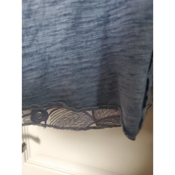 Kamana Lagenlook Burnout Embroidered Light Blue Tunic Blouse Dress, Size Medium - Picture 9 of 15